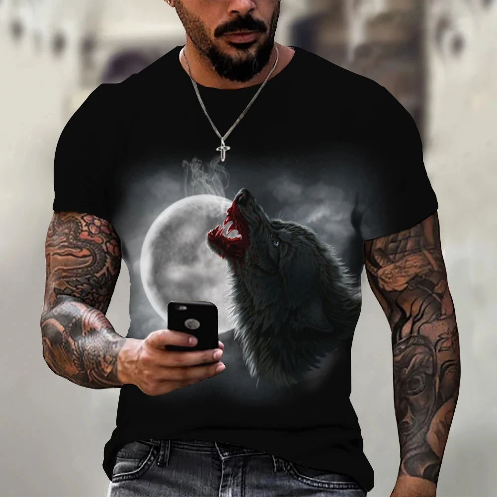 Мужская футболка Terror Wolf Graphic Tee В стиле Хип-Хоп, Трендовая Летняя Одежда с 3D Принтом Животных в стиле Харадзюку, Повседневные Топы С Круглым вырезом И Коротким Рукавом