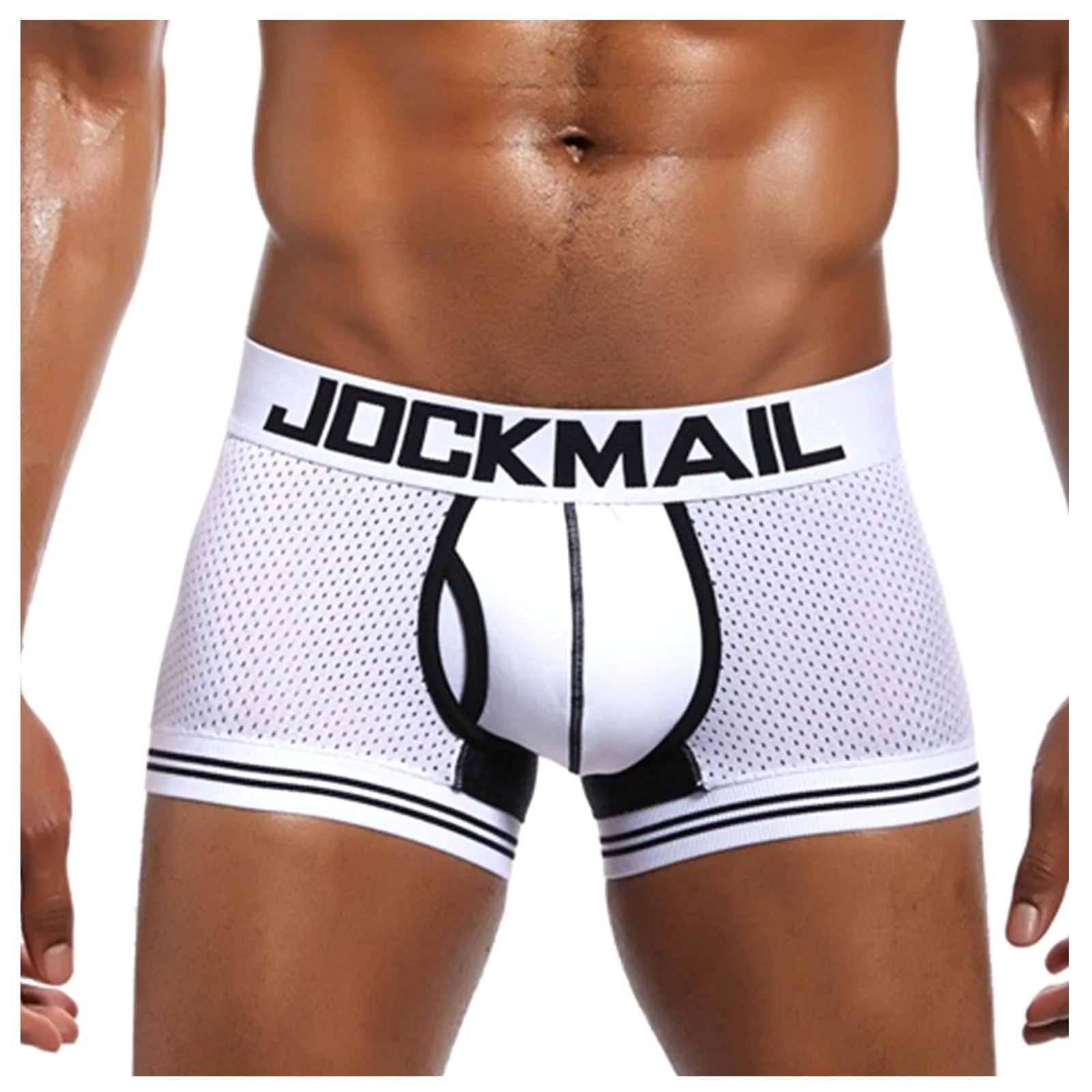 Мужские боксерские штаны JOCKMAIL с сетчатым сращиванием, мужское спортивное нижнее белье, Дышащие трусы, мужские Мягкие трусики, удобные короткие Куэки