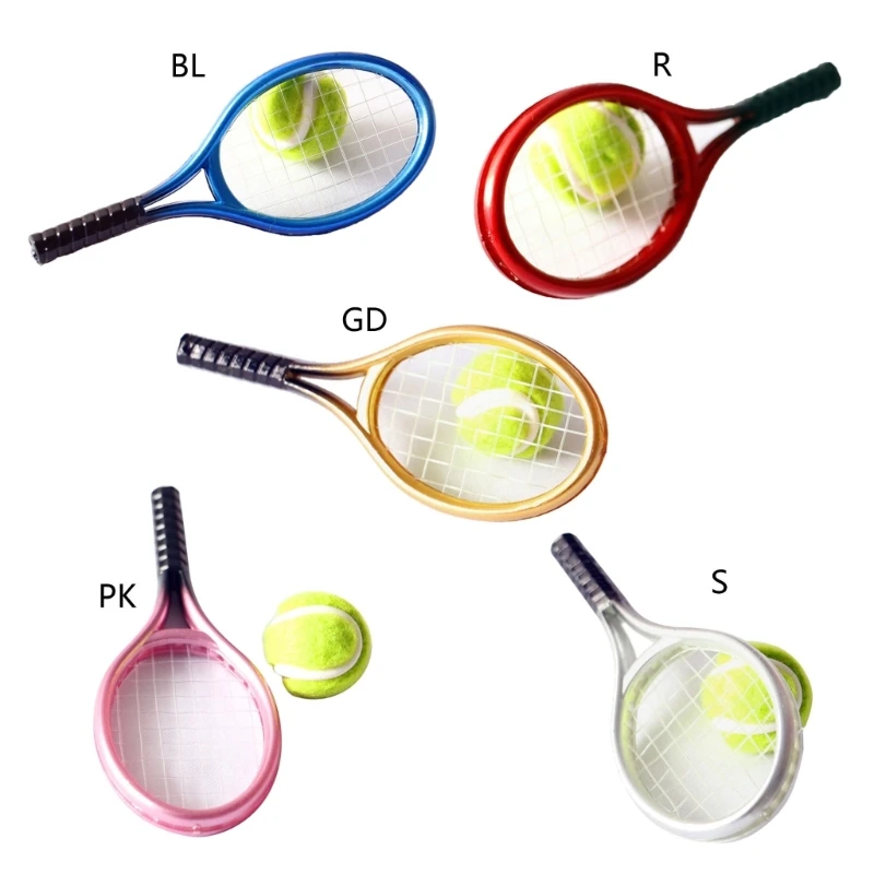 Набор моделей для тенниса в кукольном домике, мини-моделирование, Спортивные товары, уличная миниатюрная модель, комплект включает 1x теннис, 1x ракетку