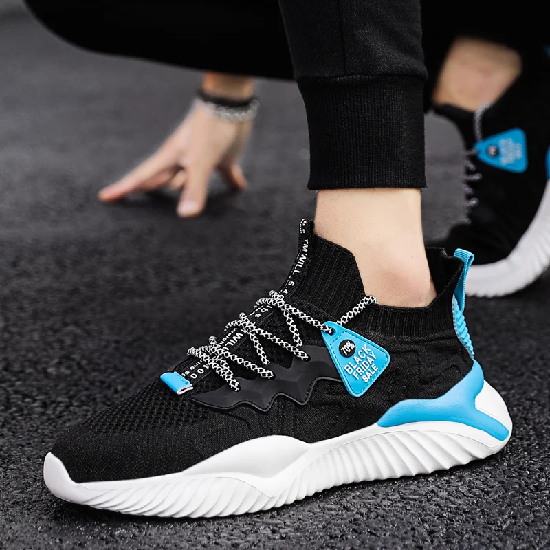 Новая дешевая спортивная обувь для мужчин, черные модные трикотажные мужские кроссовки для спортзала, дышащие теннисные туфли, мужские кроссовки для ходьбы, кроссовки для бега трусцой.