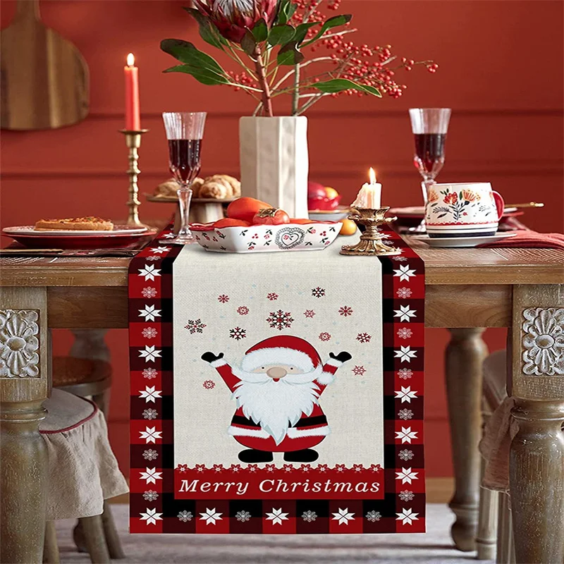 Новая Рождественская Скатерть, Красно-Белая Снежинка, Настольный флаг Деда Мороза, Украшение стола для Новогодней вечеринки