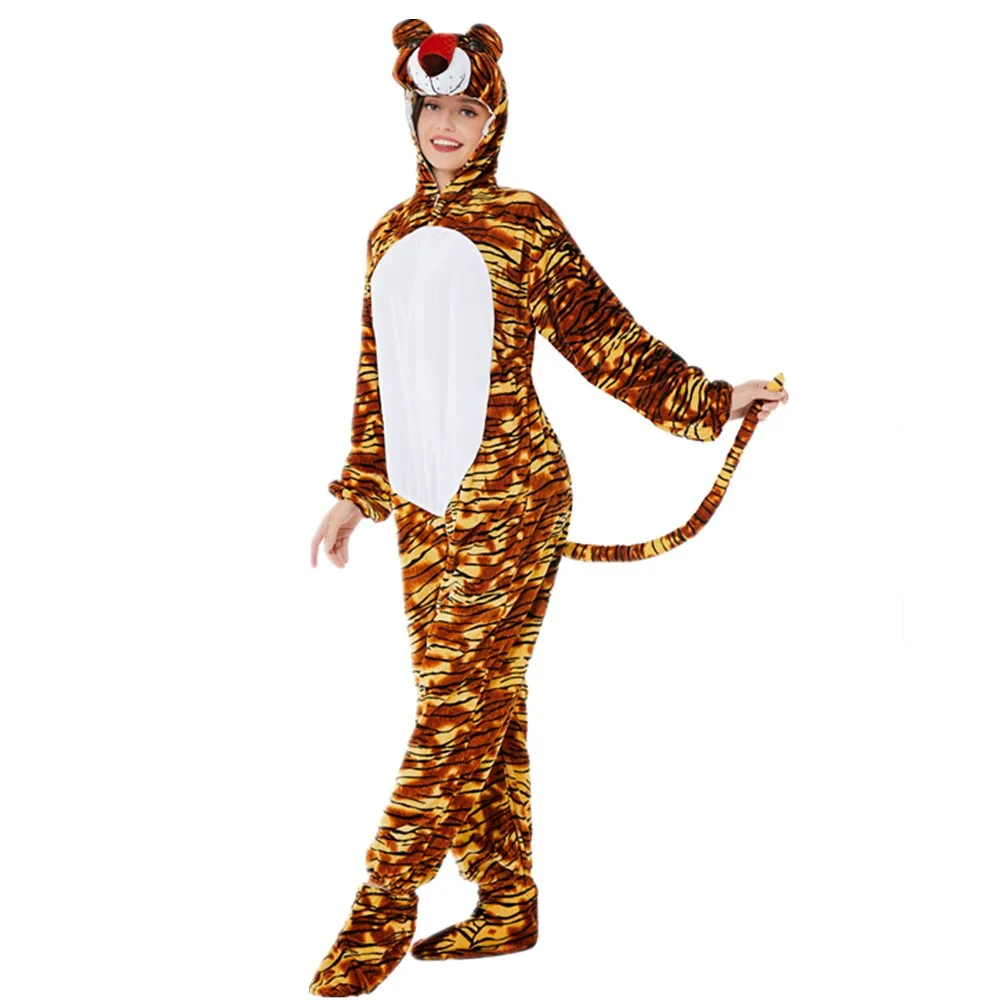 Новое Животное Взрослый Пушистый Костюм Животного Косплей Тигр Одеваются Необычный Комбинезон Наряды Хэллоуин Пижамы Вечерние Ролевые Игры Для Женщин