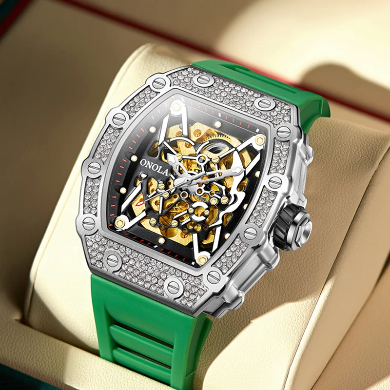Новые мужские часы с бриллиантами 2022 года от бренда ONOLA, роскошные механические модные часы с автоподзаводом, мужские часы Waterpoor Montres Pour Hommes