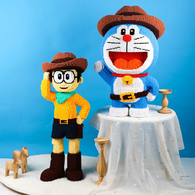 Огромная Фигура Ковбоя Doraemon Мини Строительный Блок Мультфильм Нобита Аниме Модель Собранный Дорожный Кот Волшебные Кирпичи Игрушка Для Малыша Подарок