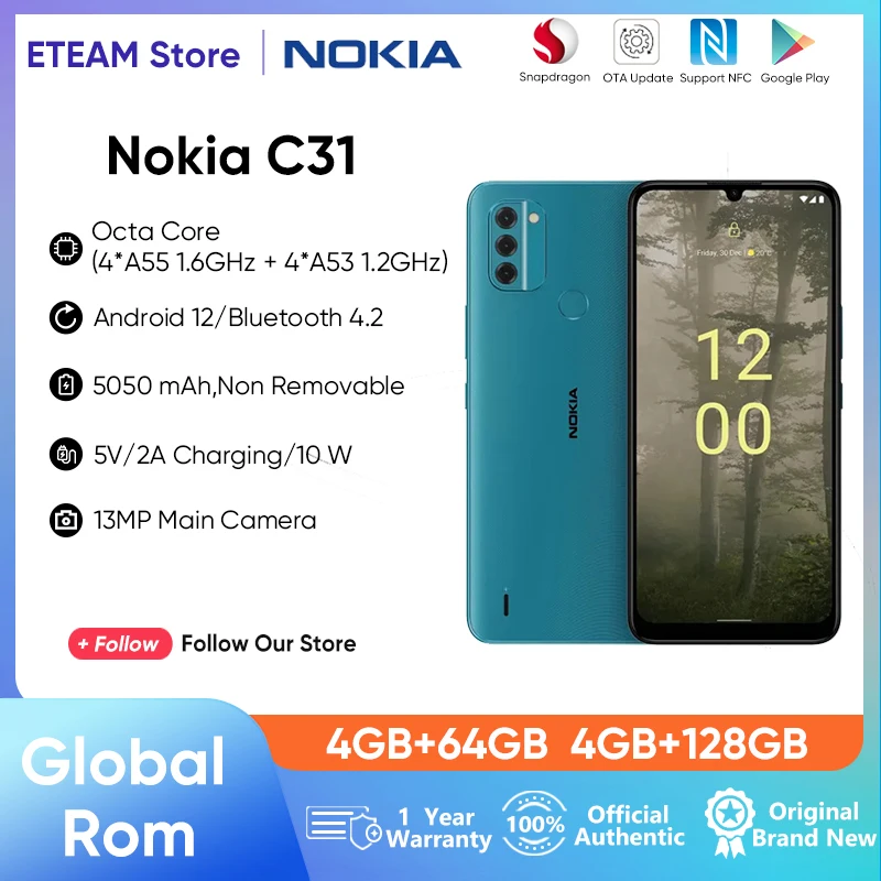 Оригинальный Nokia C31 4 ГБ + 128 ГБ 4G 6,74 