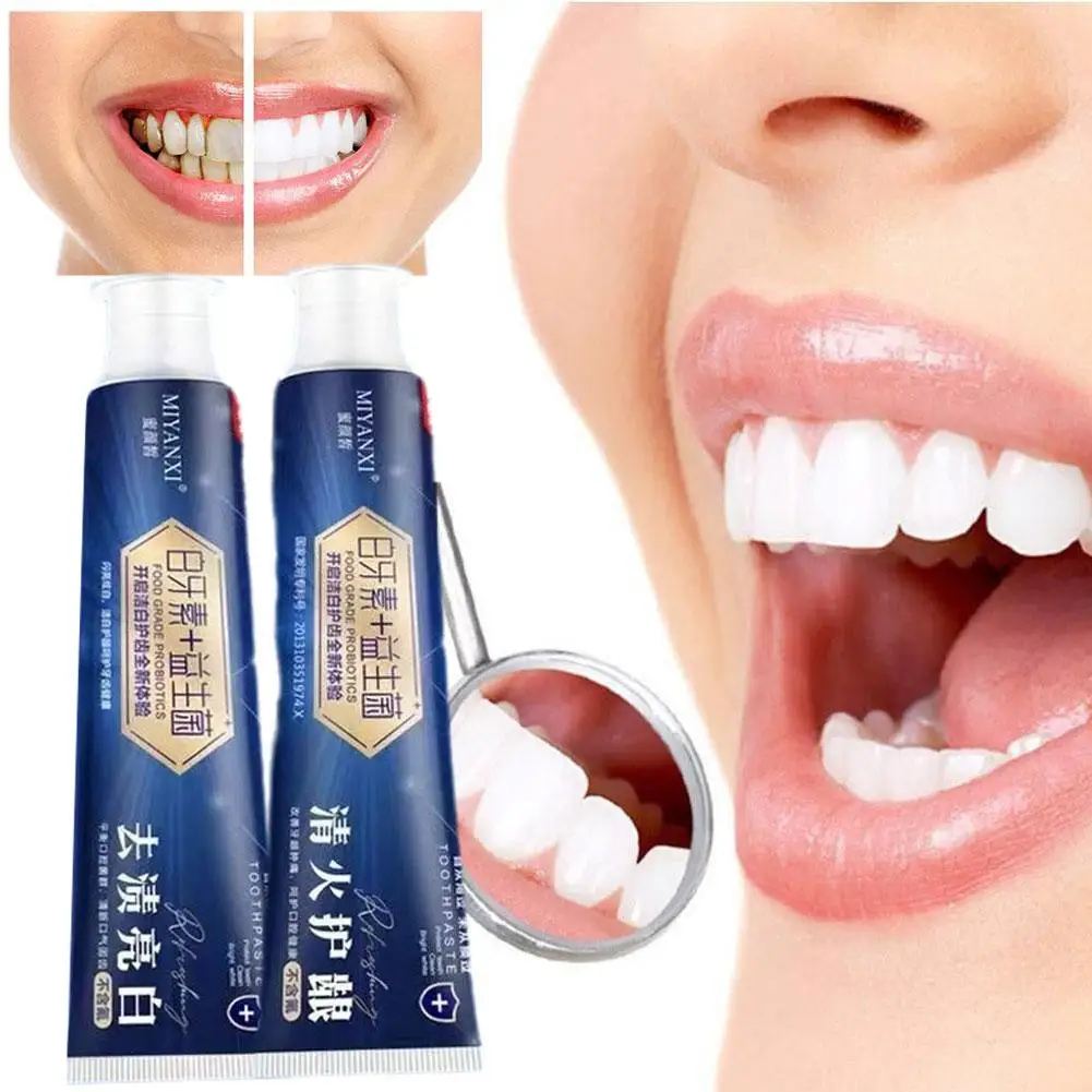 Отбеливающая Зубы Зубная паста с Пробиотиками Отбеливающий Уход за зубами Свежий Налет Изо Рта Желтые Инструменты Пятна На Деснах Защита зубов X6I4
