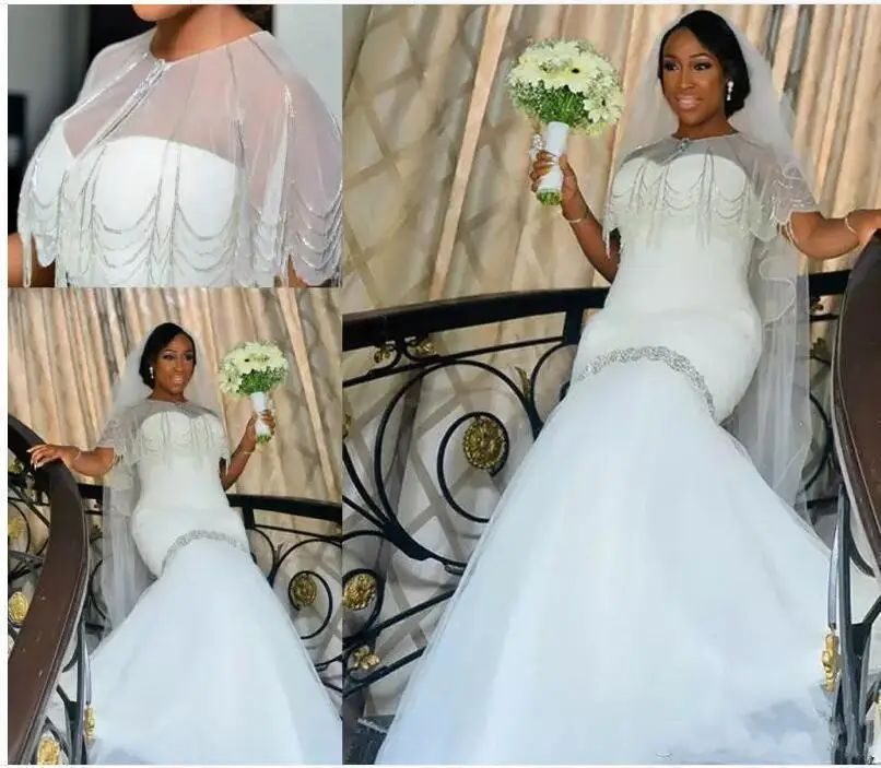 Очаровательное свадебное платье-русалка с бусинами и пайетками, рукава-чепчики Robe De Mariee, сшитые на заказ Платья для невесты