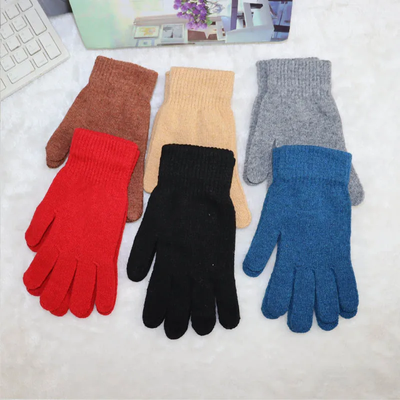 Перчатки для пальцев, теплая зима и осень, толстые мужские перчатки, женские перчатки, унисекс, вязаные, однотонные, модные, утолщенные