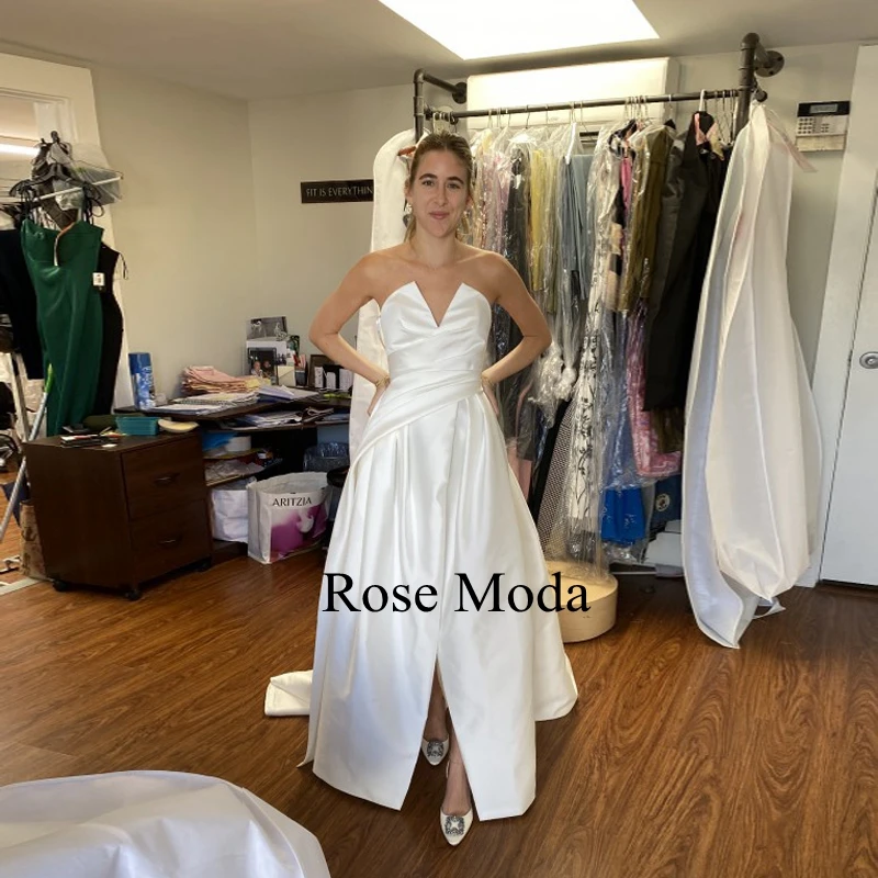 Пляжные свадебные платья Rose Moda с V-образным вырезом и разрезом спереди, свадебное платье на заказ Изображение 3 
