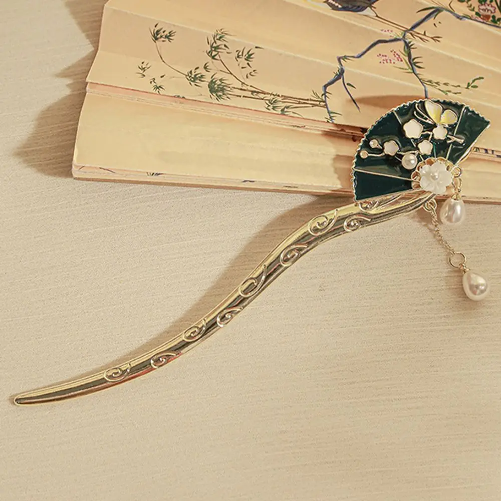 Подарок Свадебная Подвеска с жемчугом Инструмент для дизайна прически Женские Аксессуары Шпилька в китайском стиле Веер Кисточки для волос Палочка для волос