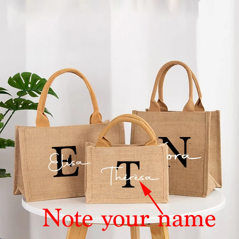 Пользовательское название, Джутовая сумка, Персонализированный логотип из мешковины A-Z, сумка для покупок, бутик, подарок для малого бизнеса, поездка для девочек, свадьба