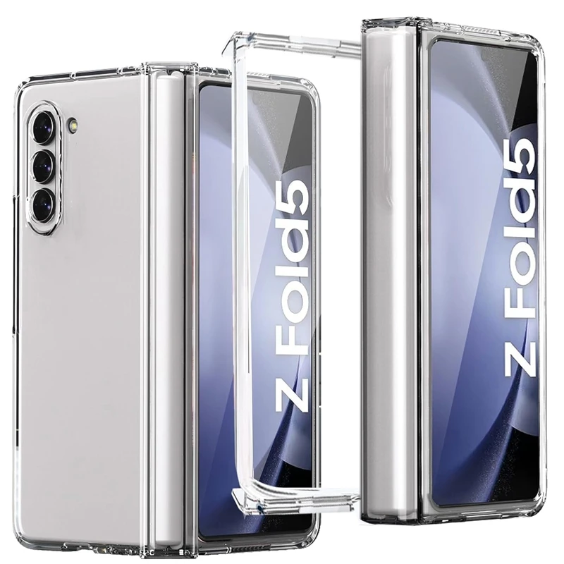 Прозрачный складной чехол для Samsung Galaxy Z Fold 5 ZFold 5 Fold5 Шарнир 5G полный защитный чехол Кристально чистая крышка Shell