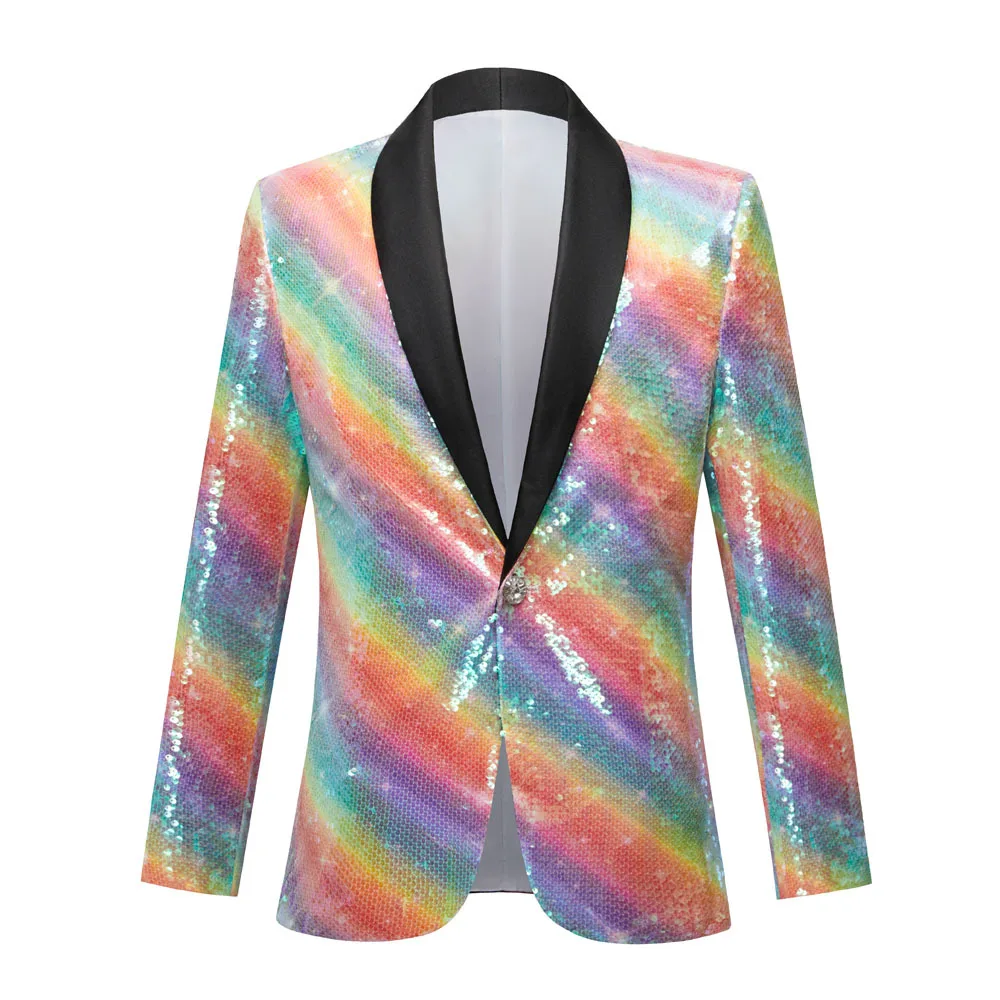 Разноцветный полосатый блейзер с блестками, пиджак, мужская куртка 2024, Брендовая Тонкая шаль, костюмы с лацканами, Блейзеры, мужская одежда для вечеринок, выпускного вечера, сценической певицы