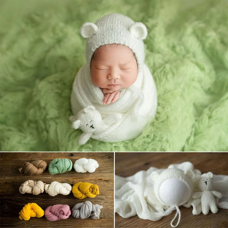 Реквизит для фотосъемки новорожденных, 3шт, детская вязаная шапочка, обертывание, одеяло для фотосета кукольных младенцев