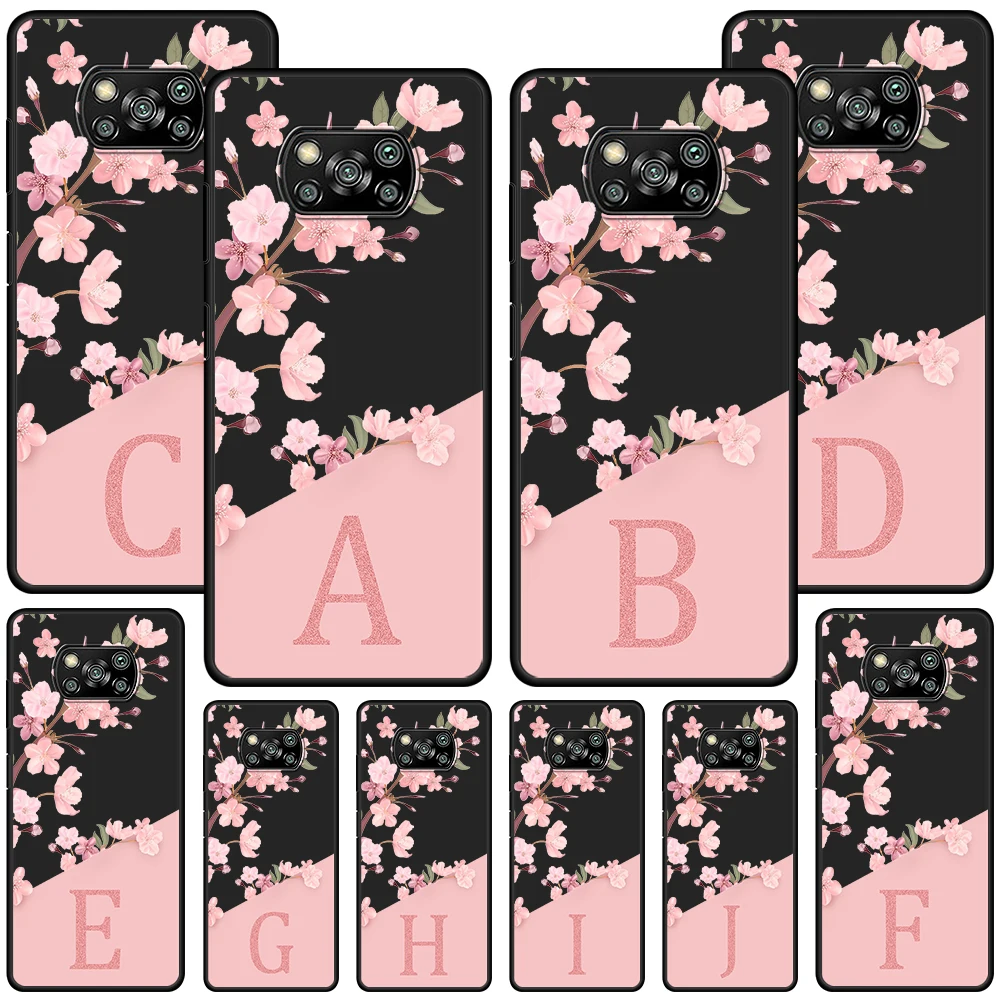 Розовый Чехол с Надписью Cherry Blossom для Xiaomi Poco X5 X3 NFC X4 Pro 5G F4 GT M5 M5s F3 Pocophone F1 Черный Мягкий Чехол Для Телефона Mi 13