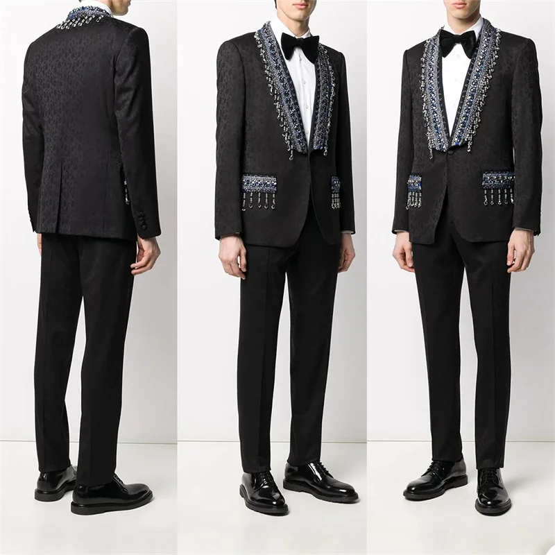 Роскошные хрустальные мужские костюмы-двойки С современным принтом, сшитые на заказ, Красивые свадебные костюмы, облегающие Официальное деловое пальто + брюки