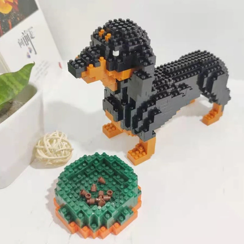 Сделай сам Мини Алмазные блоки Кирпичи Строительный Животный мир Такса Собака Домашнее Животное Кукла Миска для еды Модель Игрушки для детей