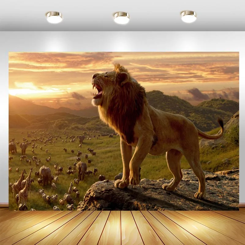 Симба Король Лев Фон Африканское Лесное животное Детский день рождения На Заказ плакат Фон для фотосъемки Фотозона Настенный баннер