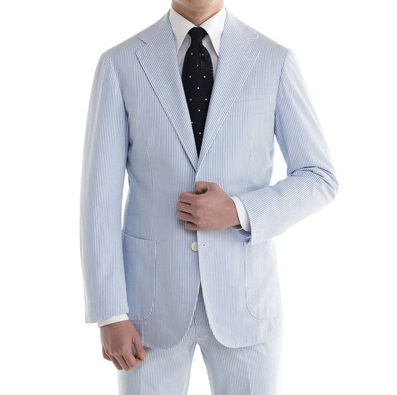 Синие мужские костюмы в тонкую полоску, куртка Slim Fit, 2 предмета, высококачественная одежда на заказ для свадьбы, официальная одежда жениха/деловая мужская одежда
