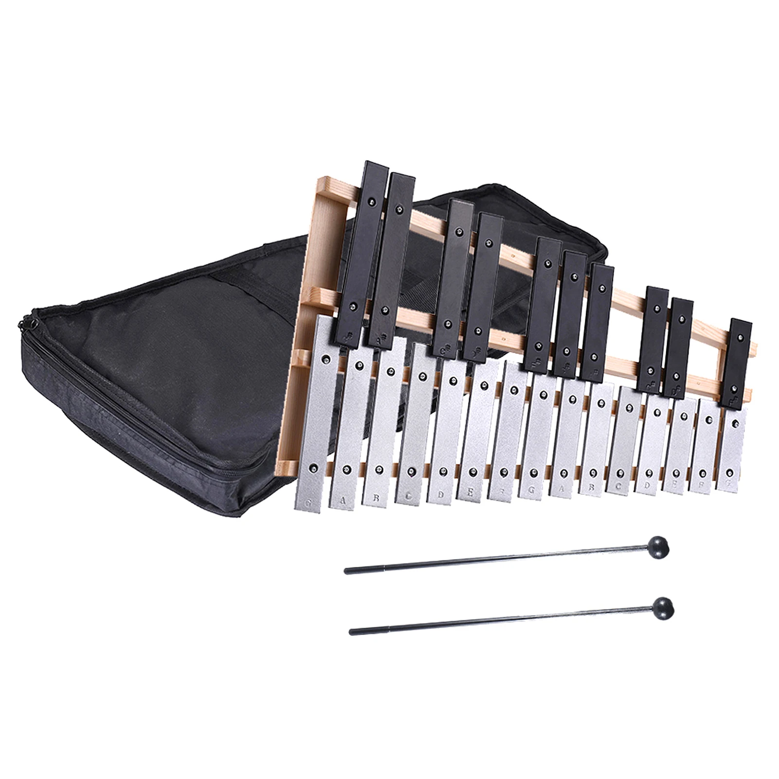 Складной 25-нотный ксилофон Glockenspiel в деревянной раме с алюминиевыми стержнями Музыкальный инструмент в подарок с сумкой для переноски Изображение 0 