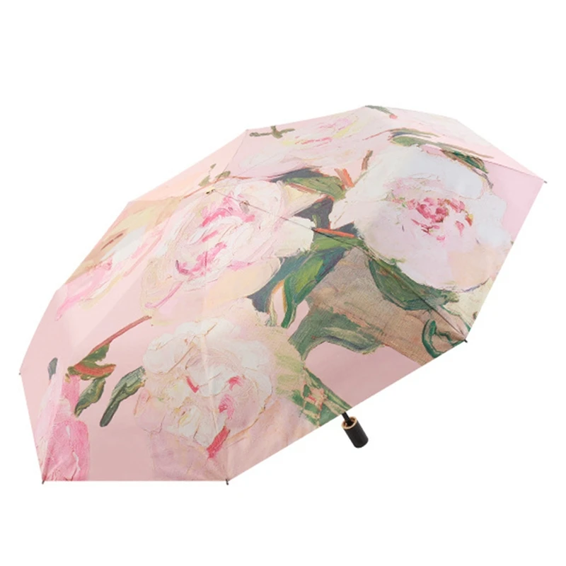 Складной зонт с защитой от солнца и ультрафиолета, цветной трехстворчатый зонтик с двойным слоем и двусторонним цветком