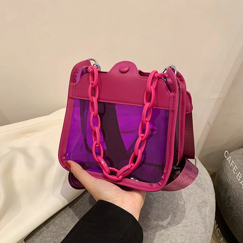 Стильная и простая сумка через плечо из искусственной кожи, кавайная сумка на цепочке карамельного цвета, прозрачные однотонные мини-сумки для женщин
