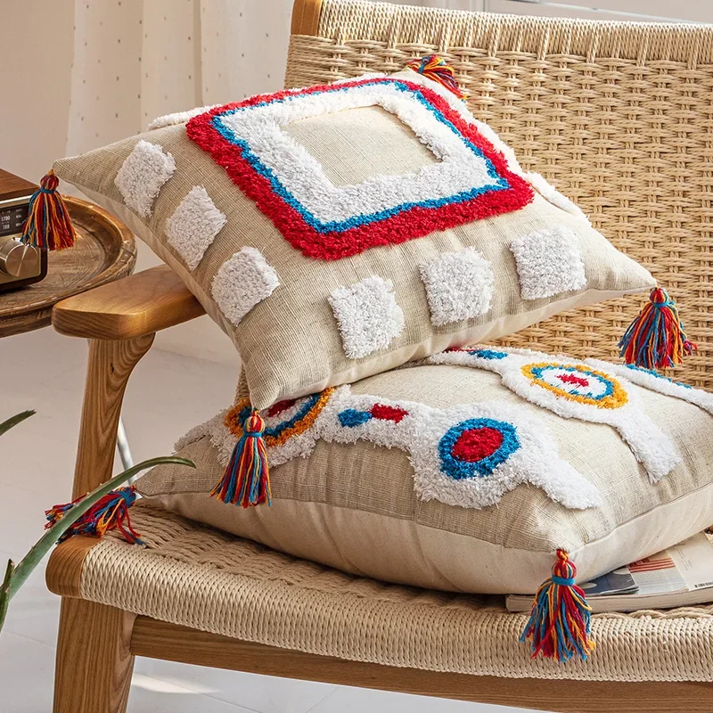Стильная подушка с кисточками, богемная этническая подушка, наволочка для объятий, подушка для гостиной в семье, поясничная подушка