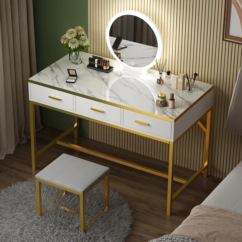 Стул-органайзер, туалетный столик, контейнер для макияжа, Роскошный туалетный столик в скандинавском стиле со светодиодной подсветкой, туалетные принадлежности, украшение Comoda Pra Quarto Изображение 2 