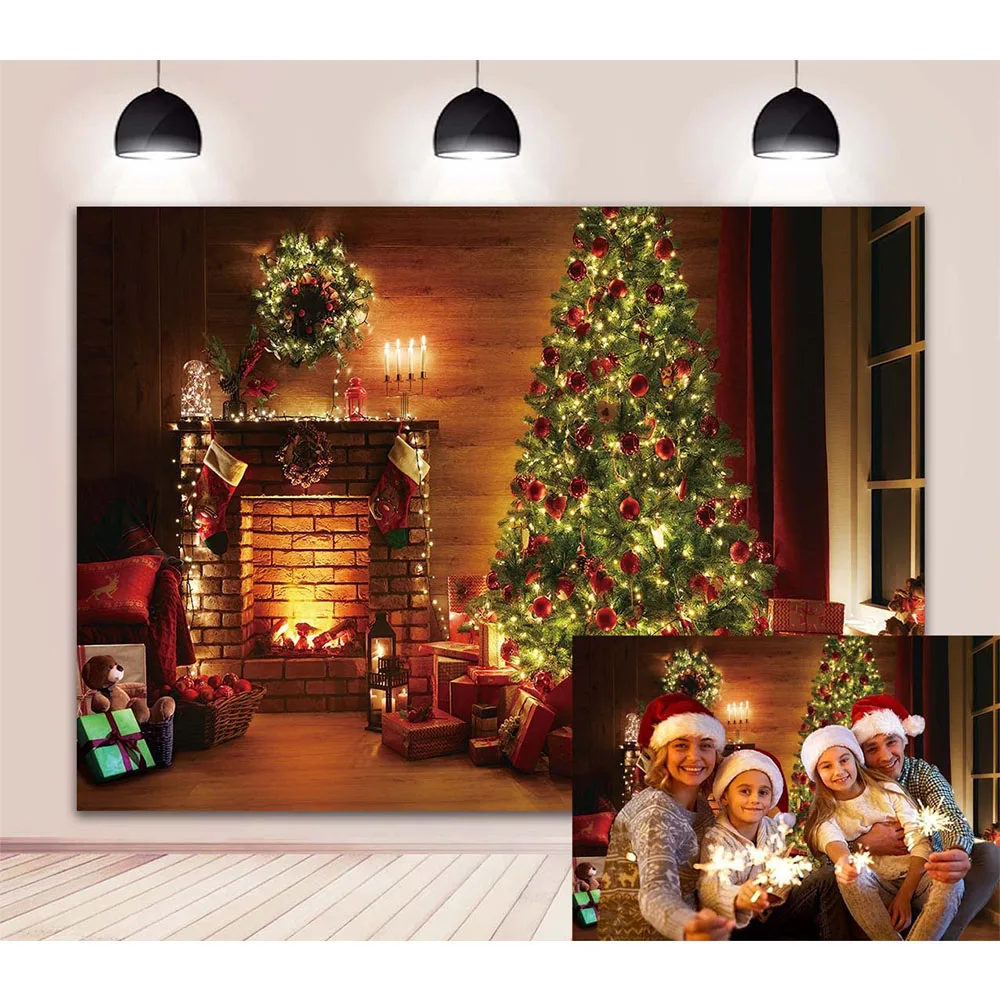 Фон для фотосъемки Рождественская дверь сарая Блестящие Рождественские елки Магазин игрушек Детский семейный портрет Декор Фон Фотостудия