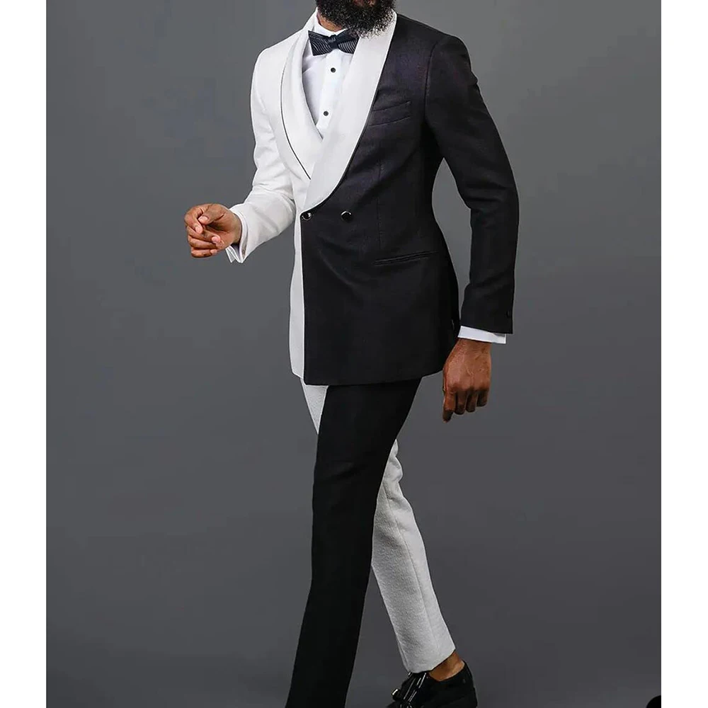 Черно-белый свадебный мужской костюм, двубортный Красивый мужской наряд для выпускного вечера (куртка + брюки) Изображение 1 