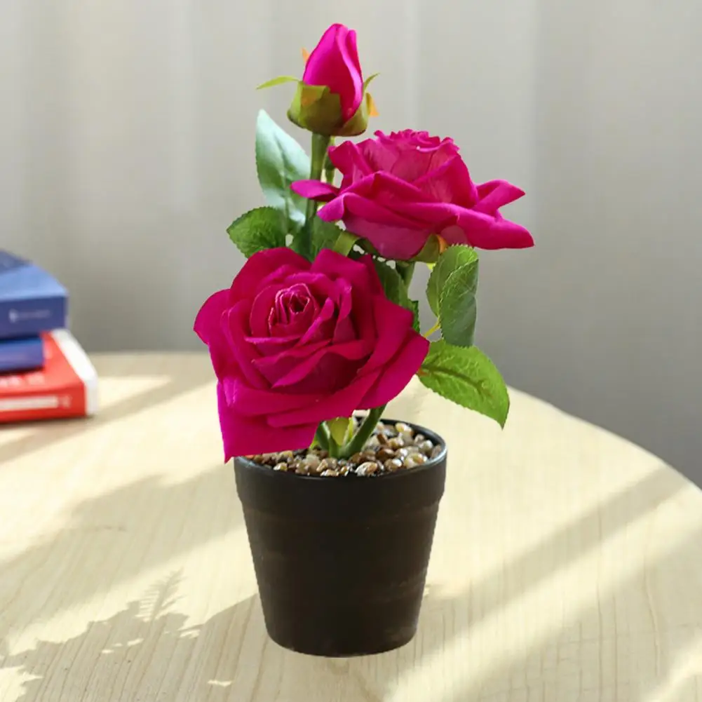 Шикарный искусственный бонсай, не требующий полива, декоративный, устойчивый к атмосферным воздействиям Декоративный свадебный искусственный цветок розы в горшке
