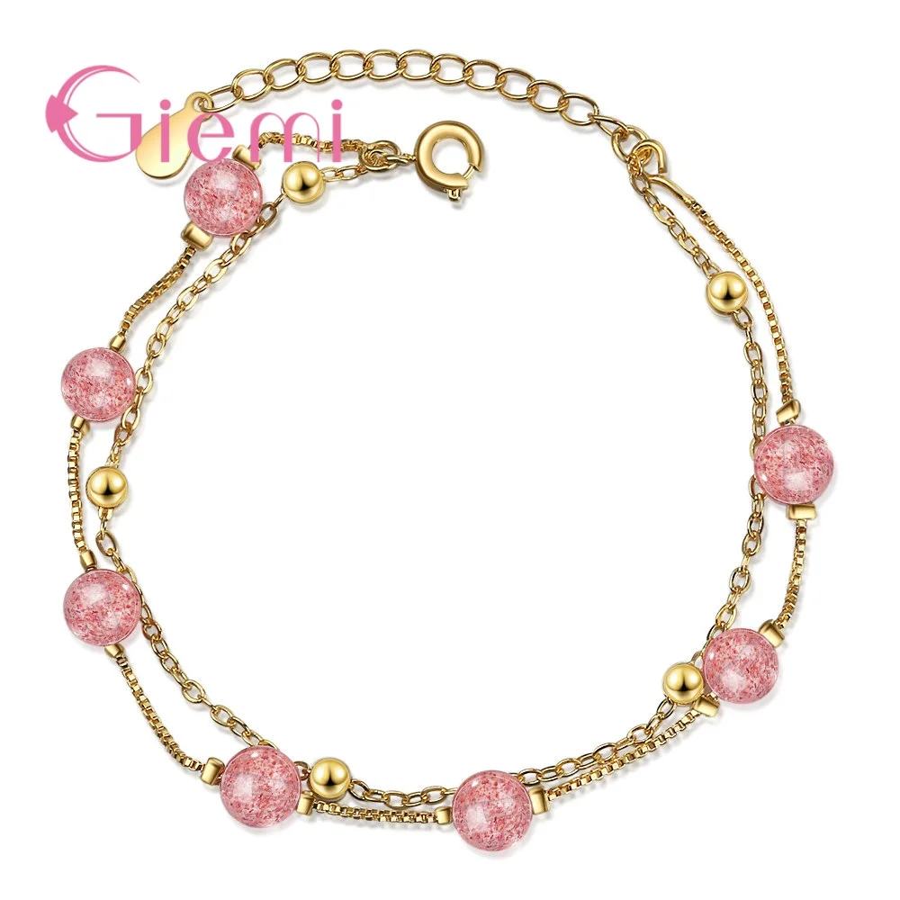 Шикарный Стильный браслет из серебра 925 пробы, браслеты многослойного дизайна с милыми розовыми бусинами, ювелирные изделия из нитей для женщин и девочек