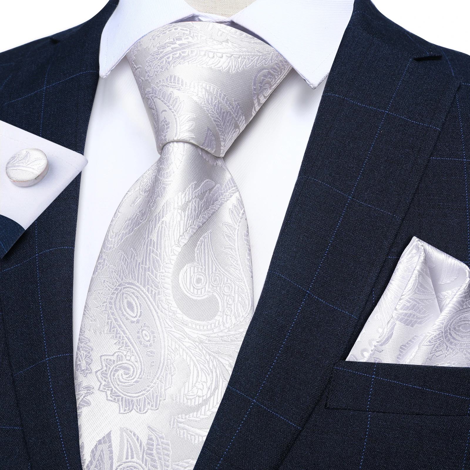 Элегантный Мужской свадебный галстук из массива белого Пейсли, Носовой платок, Запонки, Аксессуары для деловых галстуков Formla, Подарок Оптом