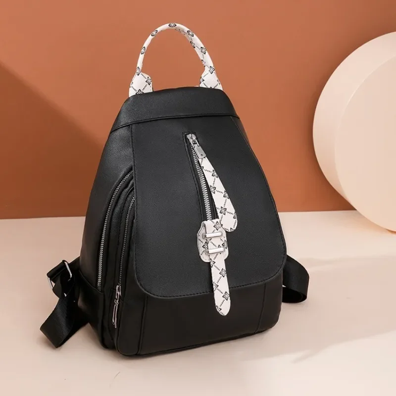Элегантный однотонный Рюкзак из мягкой искусственной кожи, Женский Противоугонный рюкзак для путешествий, водонепроницаемая школьная сумка для девочек 2024, Простой дизайн