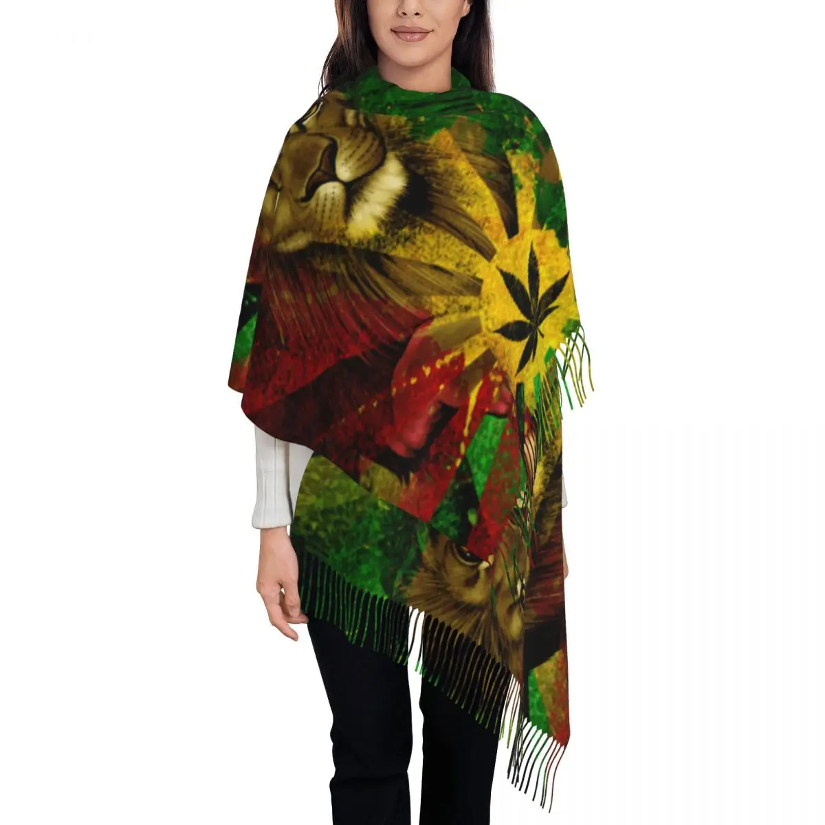 Ямайский шарф Rasta Lion для женщин, зимняя теплая шаль из пашмины, Ямайский Растафарианский длинный шарф-шаль для женщин